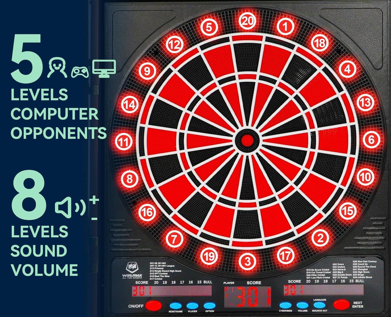 Bersaglio Elettronico Freccette LED Digitale con Armadietto - immagine 3