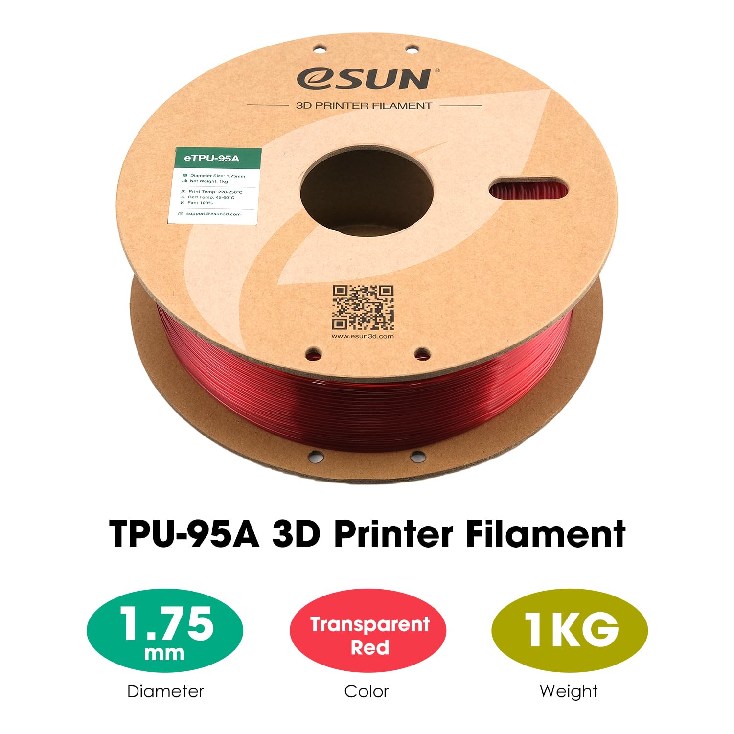 Esun Filamento TPU Flessibile 1.75mm Rosso Trasparente - immagine 2