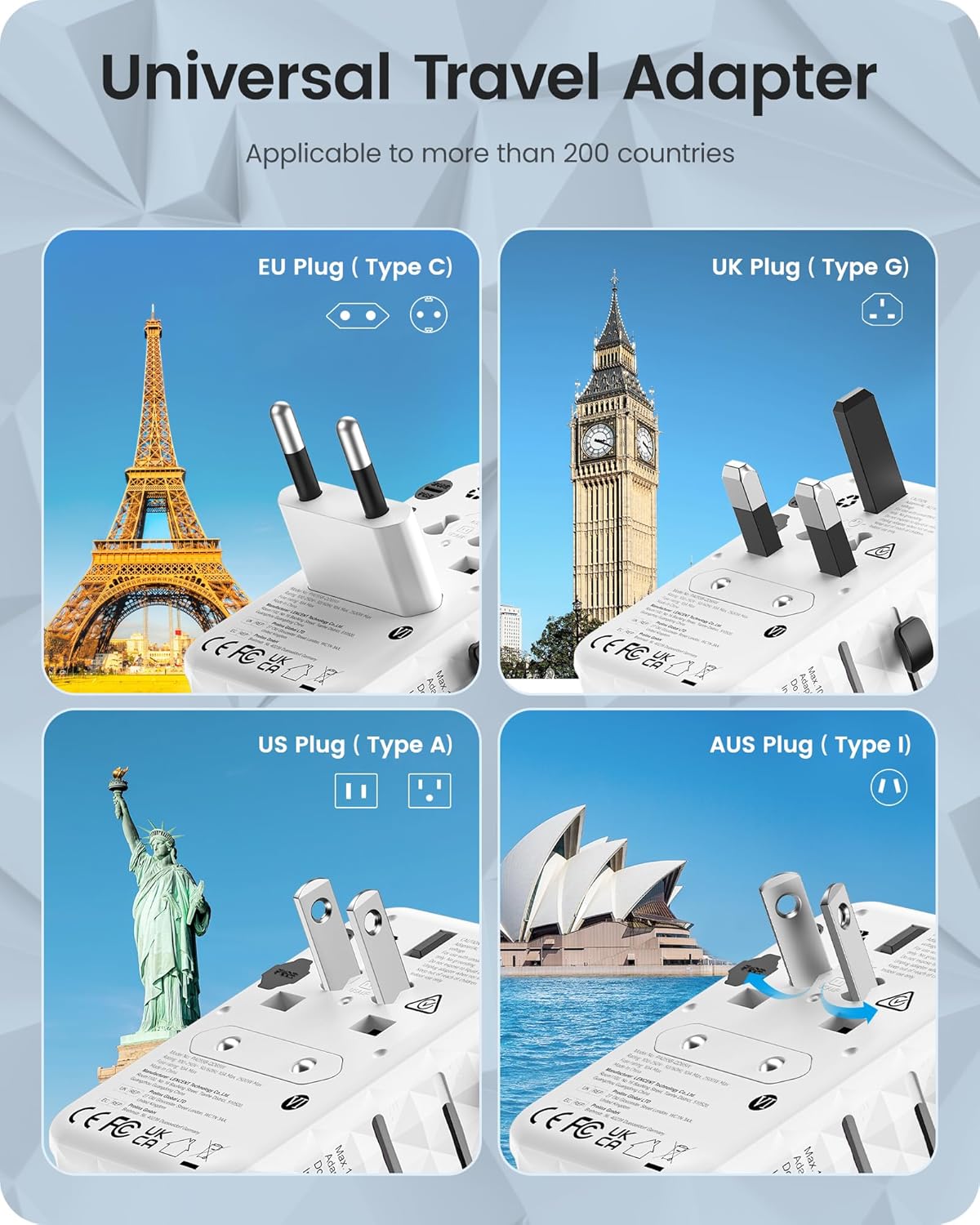 Lencent 65W Adattatore Universale da Viaggio - Bianco - immagine 2