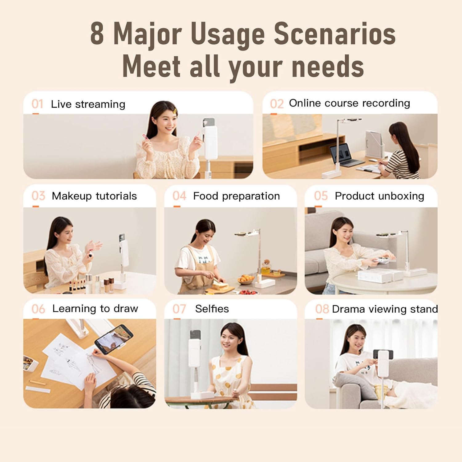 Supporto Selfie Estensibile con Luce LED 5 Luminosità - immagine 7