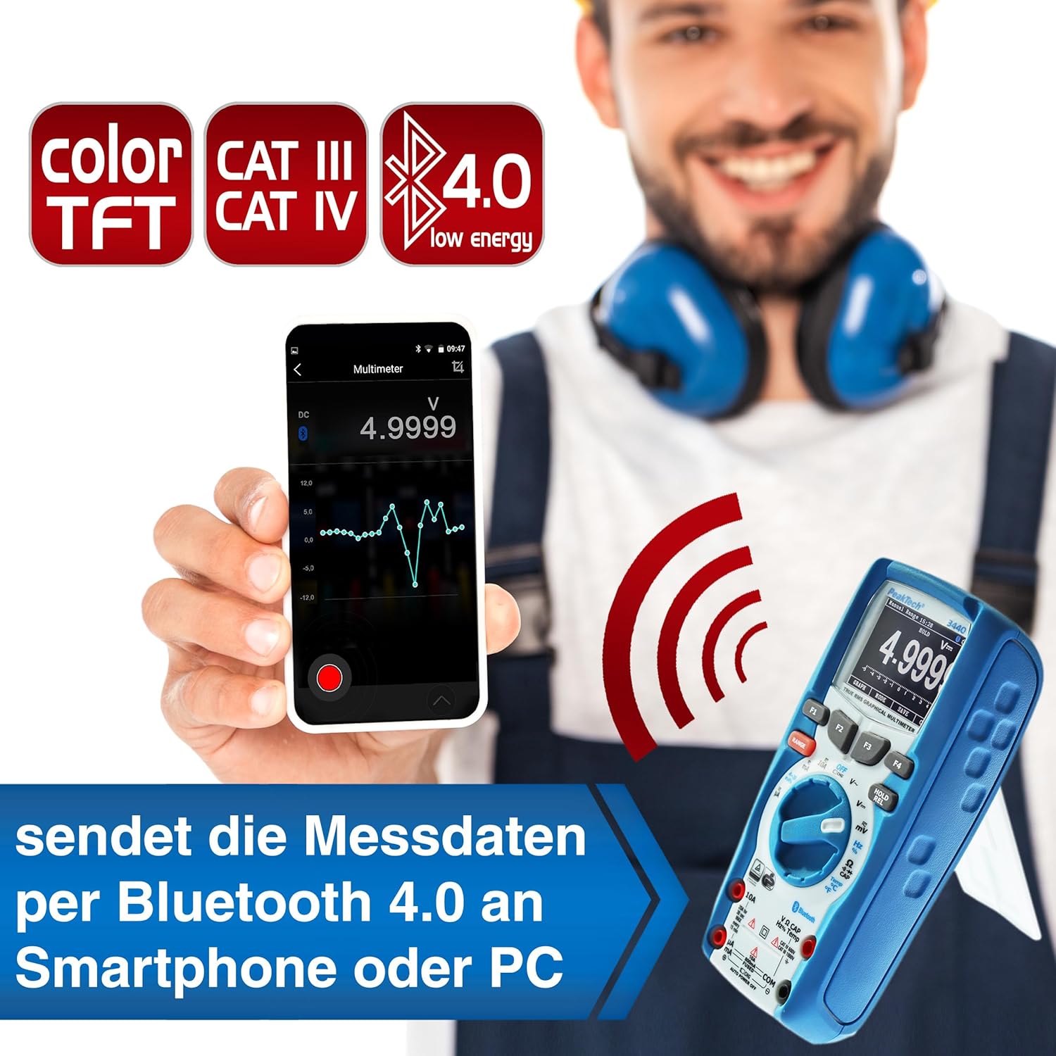 Peaktech 3440 - Multimetro Digitale True RMS Bluetooth 4 - immagine 4