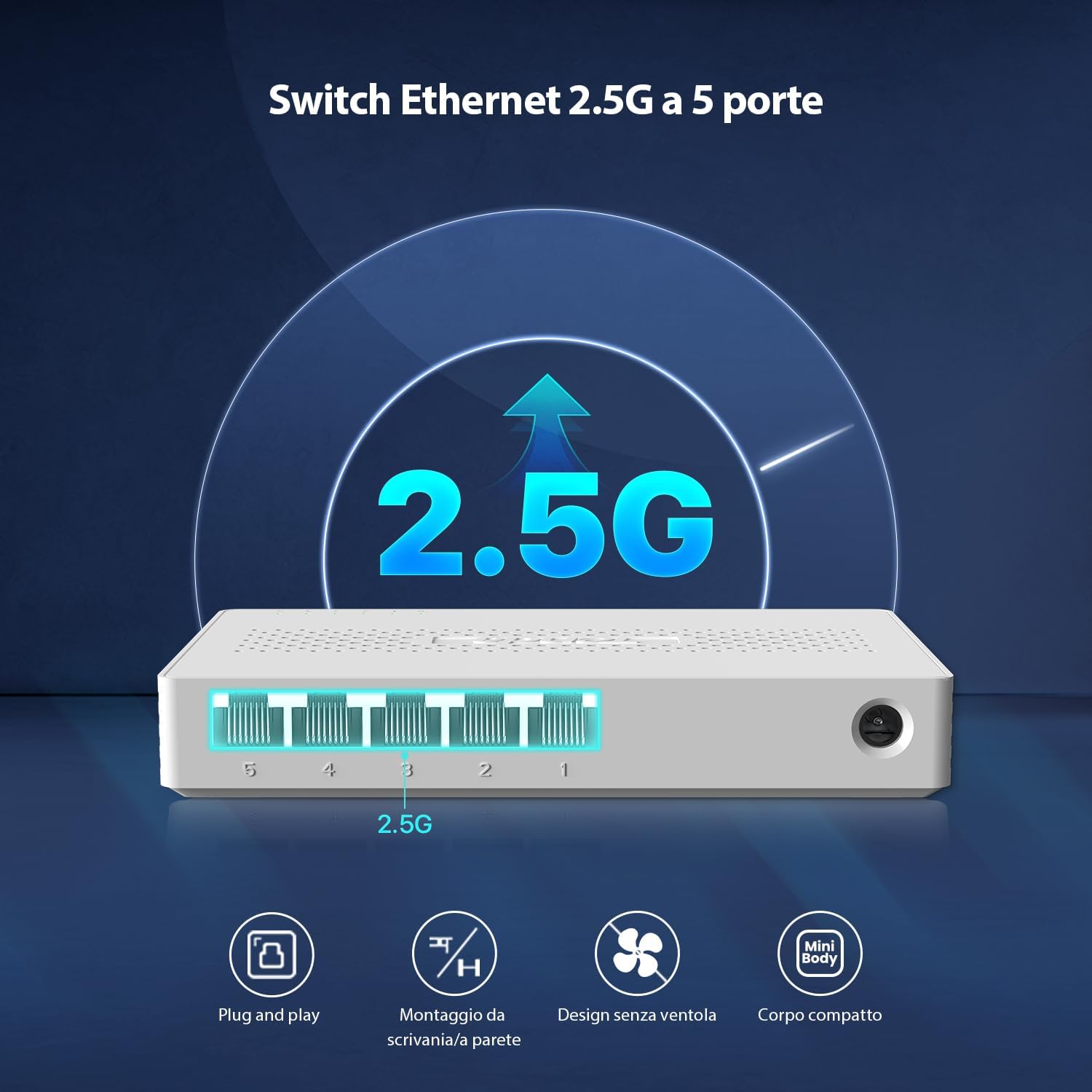 Tenda Switch Ethernet 2.5 Gigabit 5 Porte (SE105) - immagine 2