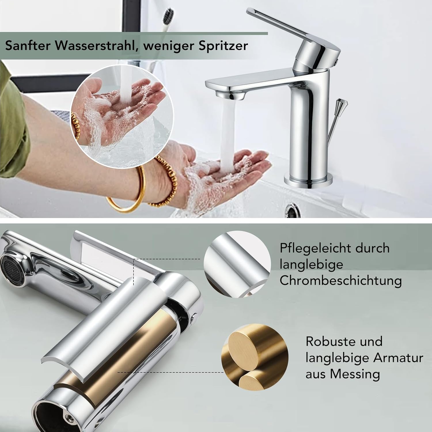 Rubinetto Miscelatore Monocomando per Lavabo, Cromato - immagine 6